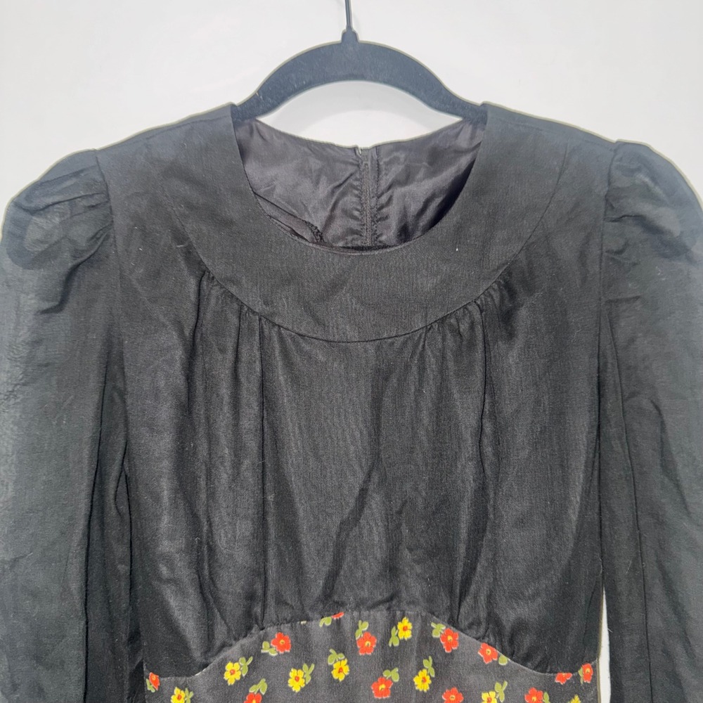Vintage Miss Rita California Black Floral Maxi Dress Empire Waist 70s Boho L‎ - Picture 4 of 6